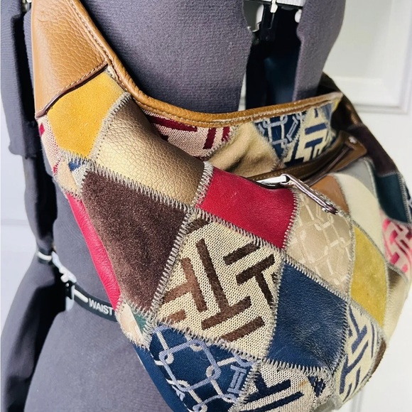 Tignanello Y2K Soho Shoulder Bag Leather Patchwork Buckle Metallic Colorful - Picture 6 of 11